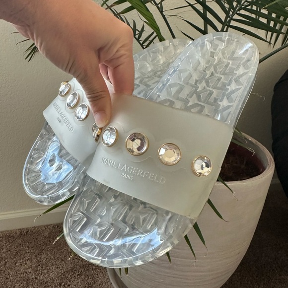 Karl Lagerfeld Tula Transparent pearl slides women’s size 9 - Picture 2 of 9